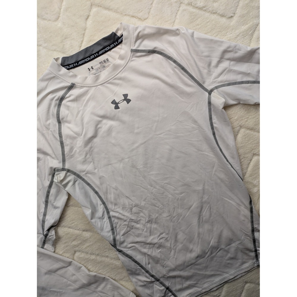 Under Armour Mens White HeatGear Compression Long Sleeve Shirt Medium